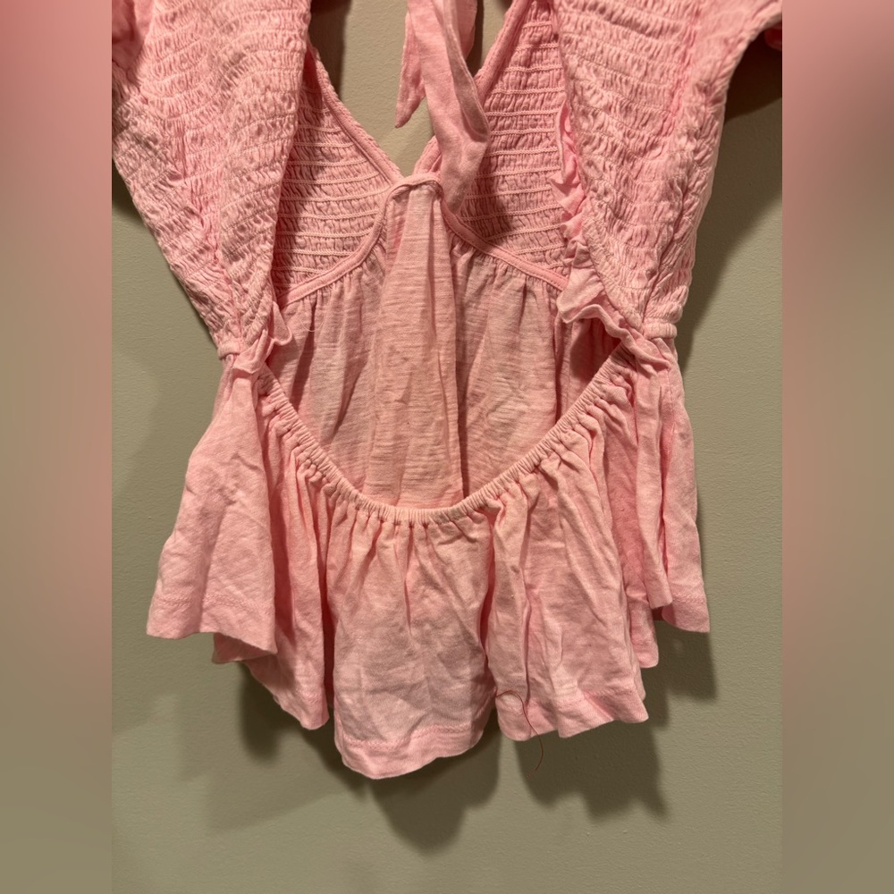 Free People NWT Charlotte Sugar Spoonful Pink Open Back Blouse Crop Top - Size S - Picture 11 of 11
